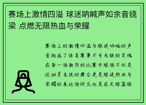 赛场上激情四溢 球迷呐喊声如余音绕梁 点燃无限热血与荣耀