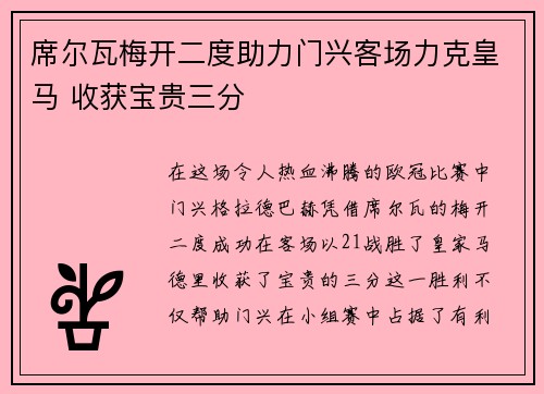 席尔瓦梅开二度助力门兴客场力克皇马 收获宝贵三分